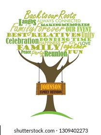 Family reunion design, with word cloud element