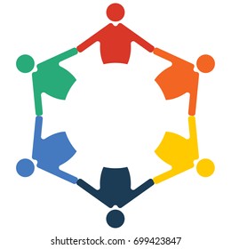 Family Reunion or Diversity group or community. Round table and diverse people teamwork cooperation circle symbol. Great as cultural and racial diversity partnership promotion.  