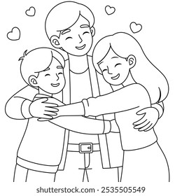 Family Reunion Hugs Outline Coloring Page for Kids