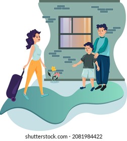 Family reunion image, mom returns home to her husband and child