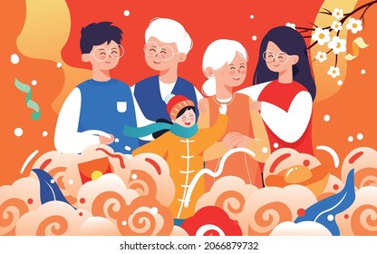 Family reunion in the Spring Festival illustration poster of family reunion in the year of the tiger