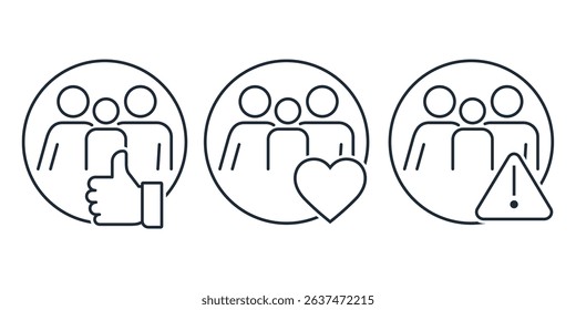 Family review, impressions, response.Vector linear icons isolated on white background.