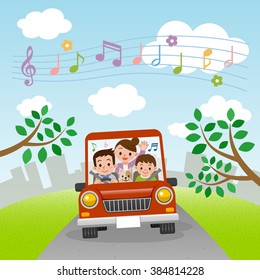 Family rides in car with music
