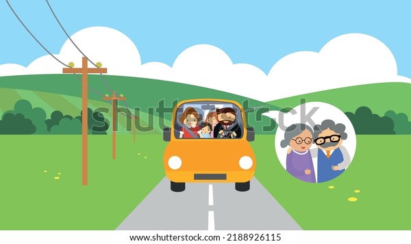 Family rides in a\
car to visit\
grandparents