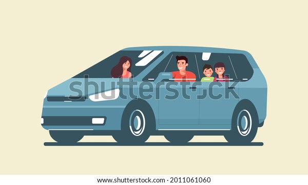 Family rides in a minivan car isolated.\
Vector illustration