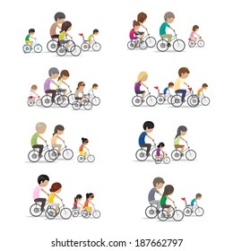 Family Riding A Bicycle - Isolated On White Background - Vector Illustration, Graphic Design Editable For Your Design