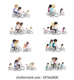 Family Riding A Bicycle - Isolated On White Background - Vector Illustration, Graphic Design Editable For Your Design