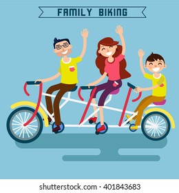 Family Riding a Bicycle. Tandem Bike. Modern Lifestyle. Vector illustration