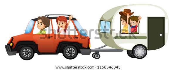A\
family road trip on white background\
illustration