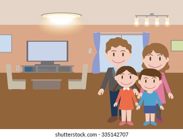 Family in the room, furniture and lighting, vector illustration 