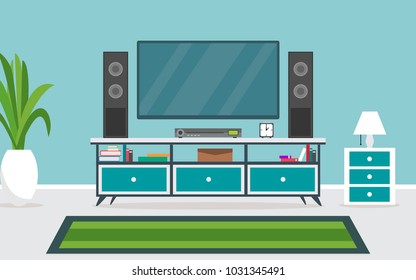 family room with television interior vector design