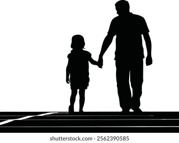 Family Runner Silhouette. Silhouette of a father and daughter walking hand-in-hand