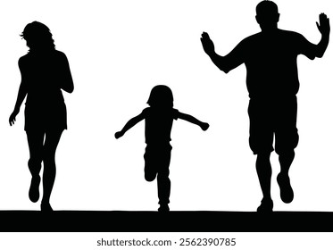 Family Runner Silhouette. Silhouette of a happy family running outdoors