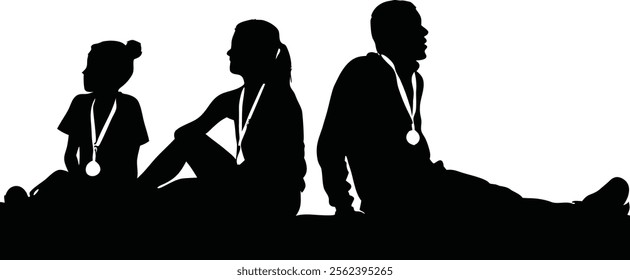 Family Runner Silhouette. A silhouette of the family sitting on the ground