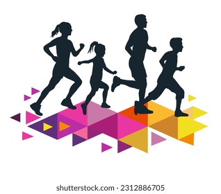 Family running graphic for use as a template for flyer or for use in web design.