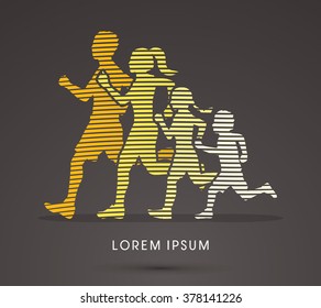 Family running silhouettes. designed using line graphic vector