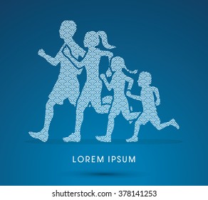 Family running silhouettes. designed using line water graphic vector