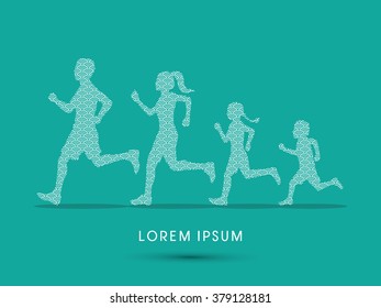 Family running silhouettes, designed using line wave graphic vector