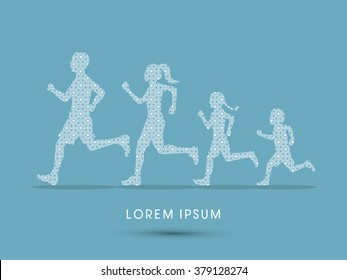 Family running silhouettes, designed using luxury geometric pattern graphic vector