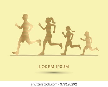 Family running silhouettes, designed using line graphic vector