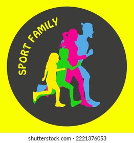 Family running silhouettes graphic vector. Multicolored silhouettes.