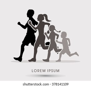 Family running silhouettes graphic vector