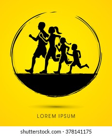 Family running silhouettes graphic vector