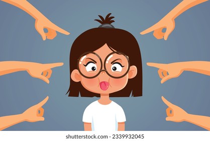 
Family Scolding Naughty Little Girl Vector Cartoon Illustration. Misbehaving kid being singled out by others 
