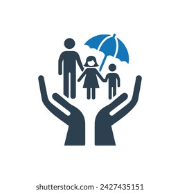 Family Security Protection Vector Icon, Family Aid Assistance Outline Icon