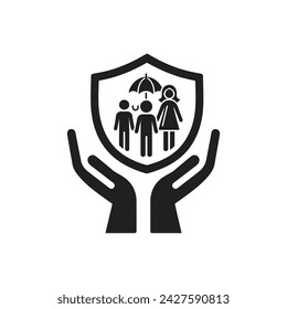 Family Security Protection Vector Icon, Family Aid Assistance Outline Icon