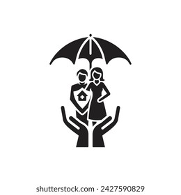 Family Security Protection Vector Icon, Family Aid Assistance Outline Icon