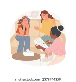 Family session isolated cartoon vector illustration. Talking to psychotherapist, parent-teen therapy, difficult teenager having conflict, counselling family, deviant behavior vector cartoon.