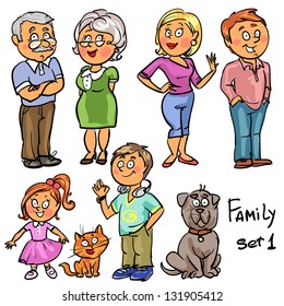 Family - set 1, Hand drawn comic family members isolated, sketch