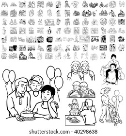 Family set of black sketch. Part 3-0. Isolated groups and layers.