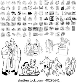 Family set of black sketch. Part 4-0. Isolated groups and layers.