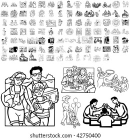 Family set of black sketch. Part 3-7. Isolated groups and layers.