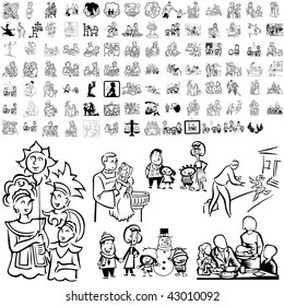 Family set of black sketch. Part 5-8. Isolated groups and layers.
