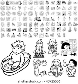 Family set of black sketch. Part 1-13. Isolated groups and layers.