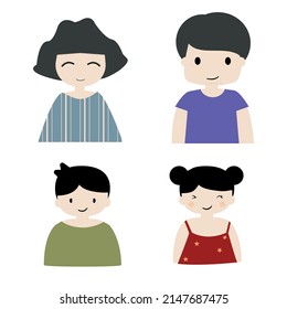 Family set cartoon illustration. Big cheerful family. Father, mother, brother, sister.