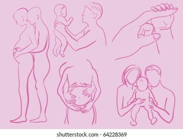 Family set -father, mother and baby (hand drawn vectors)