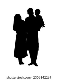 Family shadow shape isolated vector sign. Black silhouette of couple with baby. Simple icon.