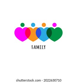 Family in shape of hearts logo. Parenthood concept. Children and parents color abstract icon.