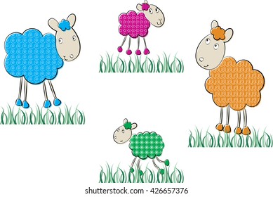 Family of sheep on white background
