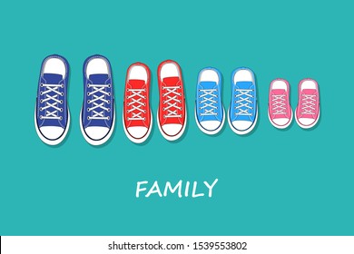 family Shoe set. Color sneakers vector illustration