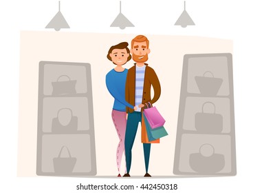 family shopping characters set, couple,  shopping, isolated on white background, catroon style, modern, 