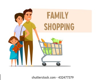 family shopping characters set, shopping, isolated on white background, catroon style, modern, Group people. mall shopping, on-line shopping, healthy eating,  family buyer.