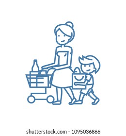 Family shopping linear icon concept. Family shopping line vector sign, symbol, illustration.