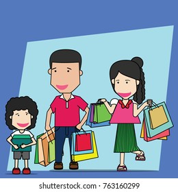 Family Shopping purchase Goods, Celebration, Relationship, Togetherness. Illustration vector concept.