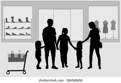 Family shopping. Silhouettes conceptual.