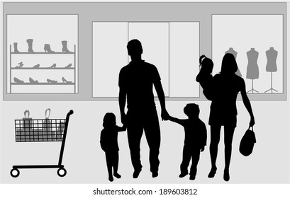 Family shopping. Silhouettes conceptual.